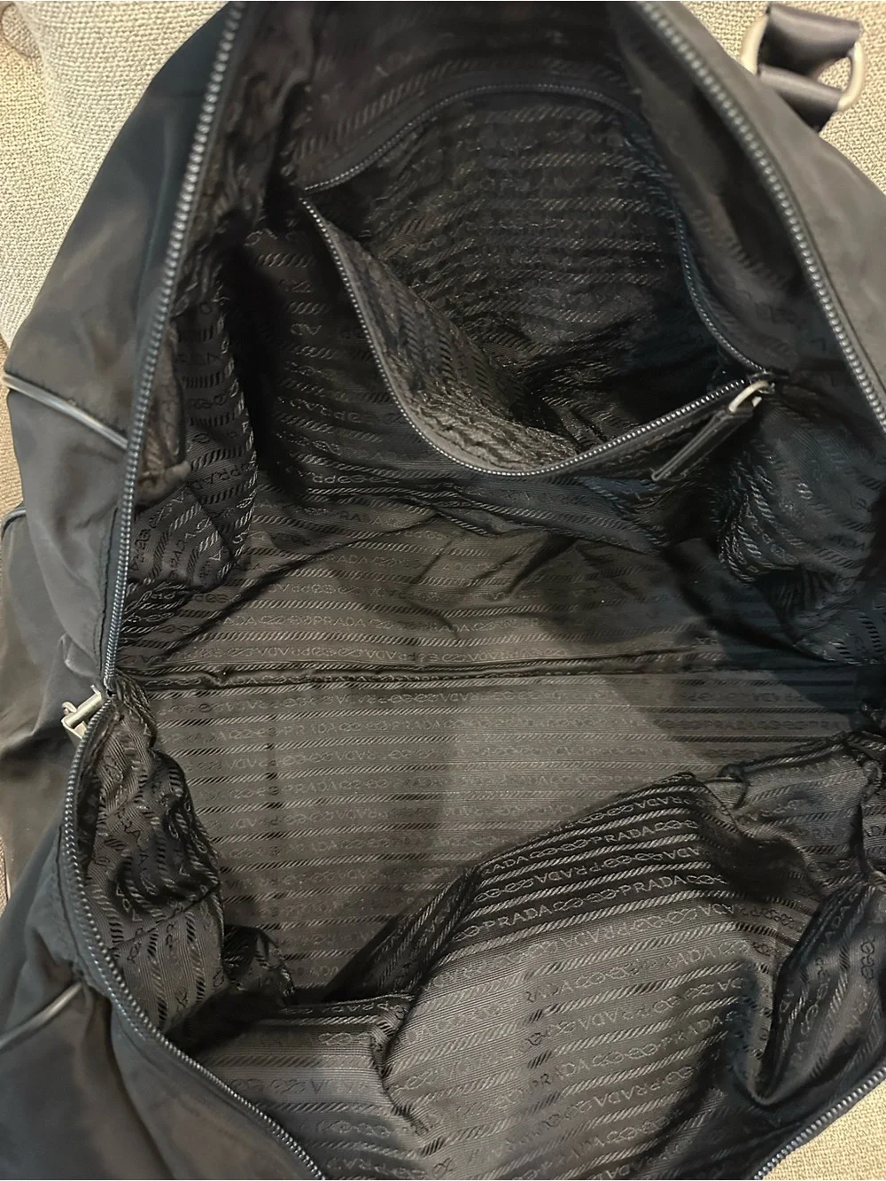 Prada Black Tessuto Weekender Nylon Bag with Leather Trim